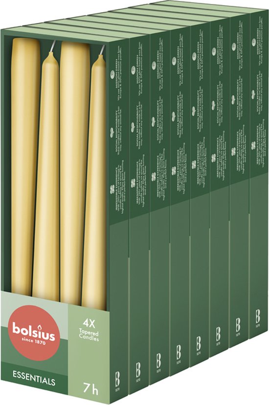 Bolsius - Gladde Dinerkaarsen - 24,5 cm - 32 stuks - Beige