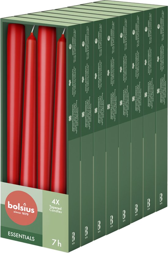 Bolsius - Bougies chandelles lisses - 24,5 cm - 32 pièces - Rouge
