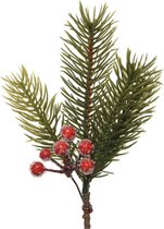 Decoris Branche de Noël/branche de pin - Vert avec baies - 21,5 cm