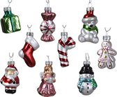 Decoris Kersthangers kerst figuurtjes - 9x st - glas -4 cm -kerstornamenten