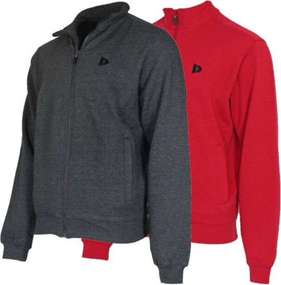 2 Pack Donnay sweater zonder capuchon - Sporttrui - Heren - Maat M - Charc-marl&Berry red (298)