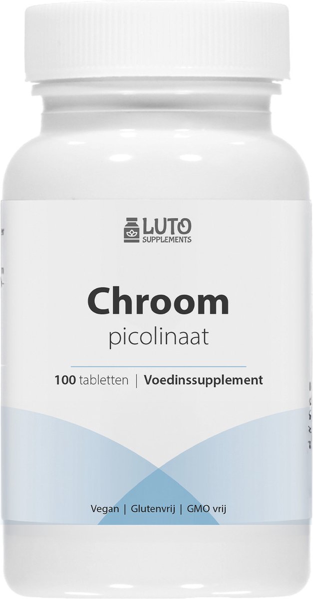 Chroom / Chromium Picolinaat - 200mg - 100 Tabletten - Organische verbinding - Ondersteunt het bloedsuikergehalte normaal te houden - Vegan - LUTO Supplements - LUTO Supplements