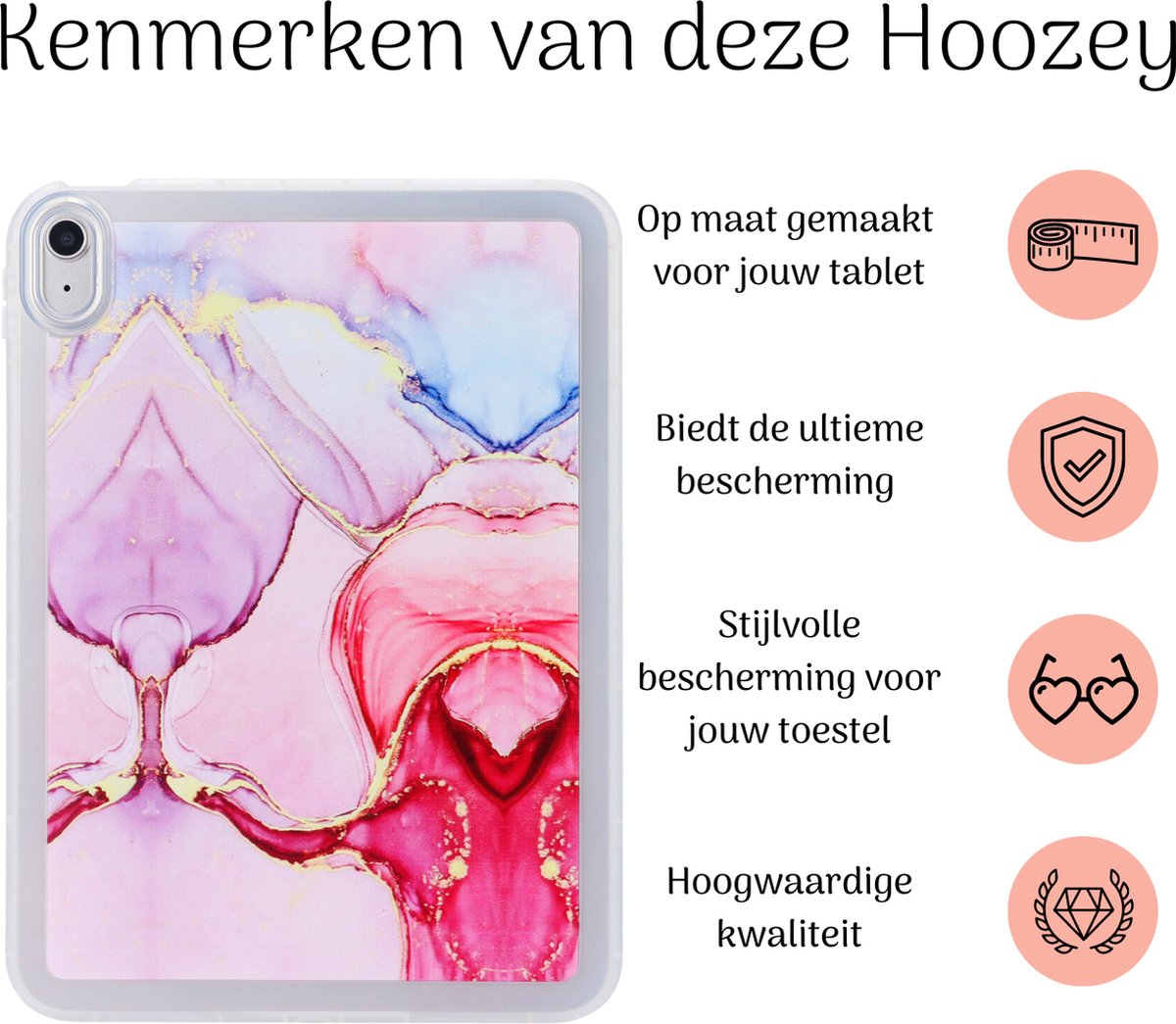 Hoozey - Tablet hoes geschikt voor Apple iPad Air 4/5 (2022/2020) - 10.9 inch - Tablet hoes - Marmer print - Roze