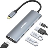 A-KONIC USB C HUB 5 en 1 - avec/vers HDMI 4K, 3x USB 3.0 (thunderbolt), chargement USB C - Station d'accueil - Répartiteur USB - Gris sidéral