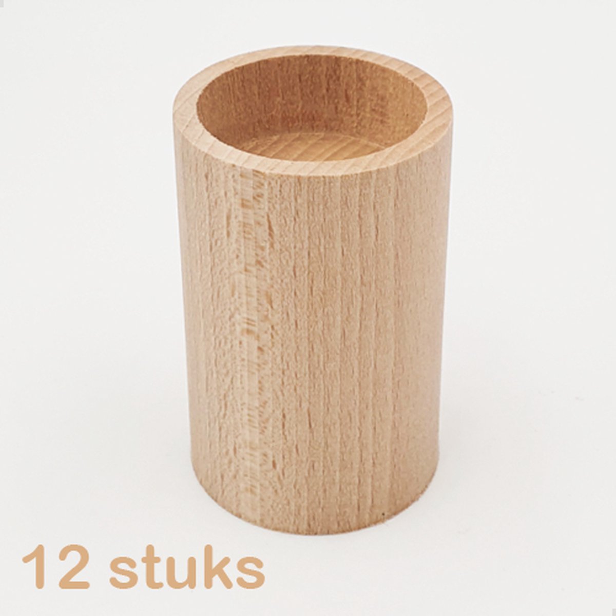 12 Stuks Houten Theelichthoudertjes – Promopack – Blanco – Hout - 8 cm hoog - Kaarsjes houder - Waxinelichtjes – Te Graveren – Meerdere formaten verkrijgbaar