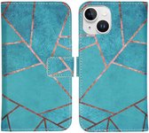 iPhone 15 Hoesje - iMoshion Design Softcase Bookcase - Blauw / Blue Graphic