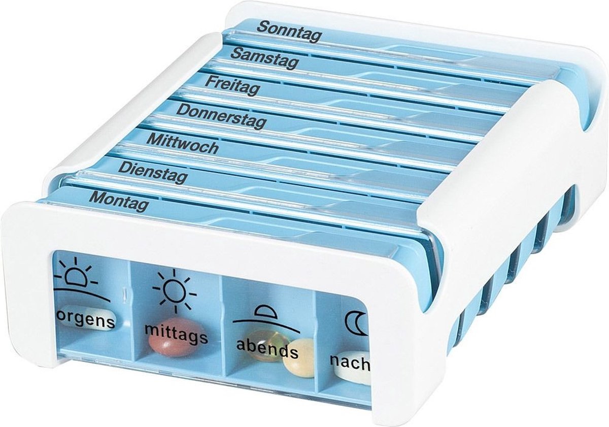 Pillendoos Anabox Compact - voor 1 week, 4 vakken per dag - Licht blauw - Adhome