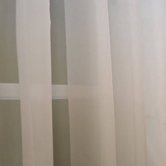Glow Thuis Kant-en-Klaar Vitrage Gordijn - Doorschijnend Voile Materiaal - Wit en Cappuccino - 145x250 cm