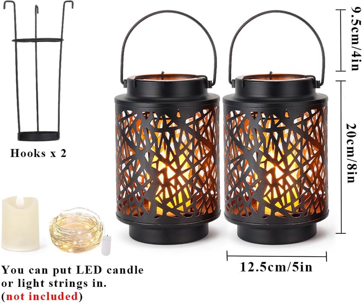 70cm hoge vloer staande of hangende lantaarn met 3 LED-kaarsen in antiek zwart
