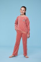 Woody pyjama velours meisjes/dames - oudroze - haas - 232-10-PDV-V/443 - maat 116