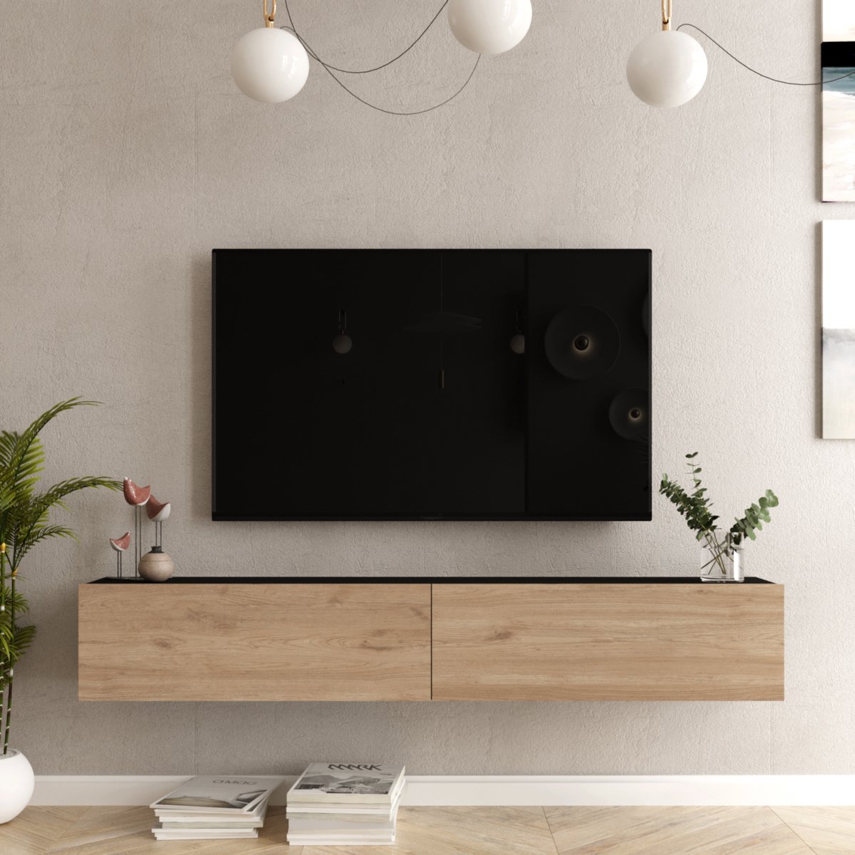 en.casa Tv-meubel Lapinlahti 180x31,5x29,5cm zwart en eiken