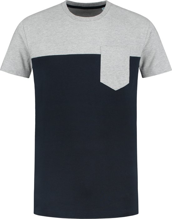 Lemon & Soda unisex T-shirt met korte mouwen in de kleurcombinatie grijs melange & donkerblauw in de maat 3XL.
