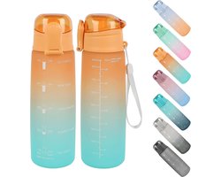 Drinkfles, Tritan waterfles, BPA-vrij, 1000 ml, 1.6 l, lekvrije sportfles met drinkrietje, fitness merk, school, opstijging, outdoor, stylish kleurcontrastfles, duurzaam, WA4