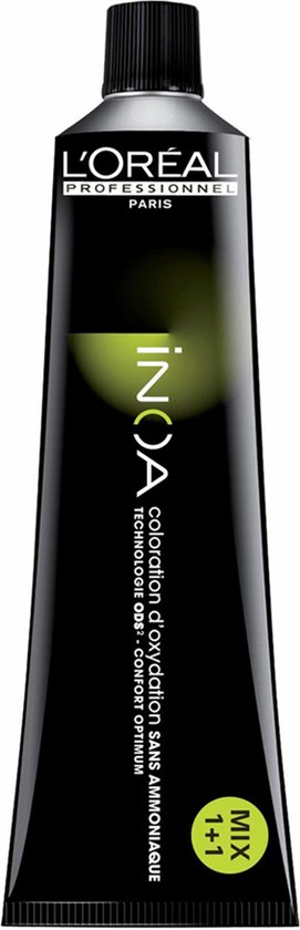 Zwarte tube L'Oréal Professionnel iNOA haarkleuring met neon groene accenten.