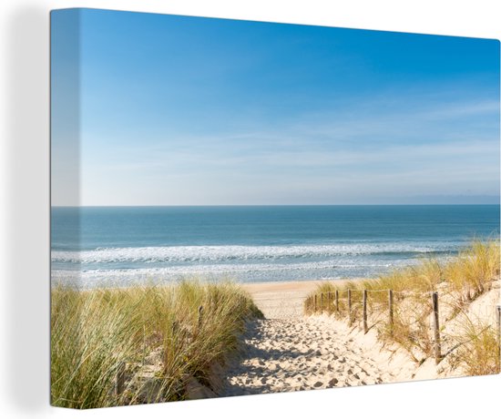 Canvas - Zee - Strand - Gras - Duin - Canvas zee - 120x80 cm - Schilderij - Canvas doek - Muurdecoratie