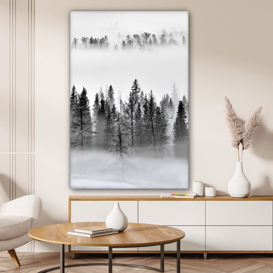 Peinture sur toile - Arbres - Brouillard - Forêt - Nature - Canvasdoek - 80x120 cm - Photo sur toile - Peinture nature
