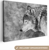 Canvas schilderij - Wolf - Dieren - Portret - Sneeuw - Foto op canvas - Canvasdoek - 90x60 cm - Schilderijen op canvas