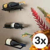 Keufens Wijnrek Muur - Set van 3 - Mat Zwart - Metaal - Wandmontage - Hangend - Wijnfleshouder - Wijnhouder