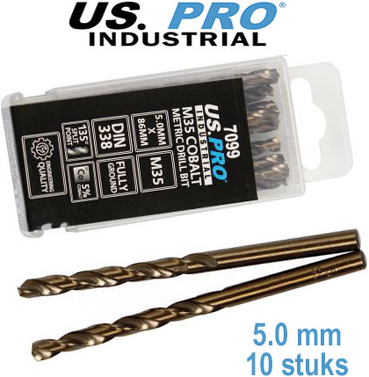 Professionele 5.0 mm metaalboren gemaakt van HSS M35-staal met 5% kobalt (10 stuks)