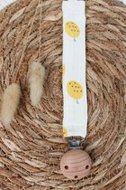 Speenkoord - katoen - Wit - Geel - Citroen - houten knop - speenketting - baby - kraamcadeau - stof - speenkoord - fopspeen - accessoires baby
