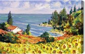 Peinture Roi - Peinture sur toile Paysage avec tournesols tel que peint - 70 x 50 cm