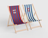 3Motion - Strandstoel set - gestreept - happy hour - blauw/rood - trendy - inklapbaar - hoogwaardig - ligstoel - houten stoel - strand - stevig - opvouwbaar - 3 standen
