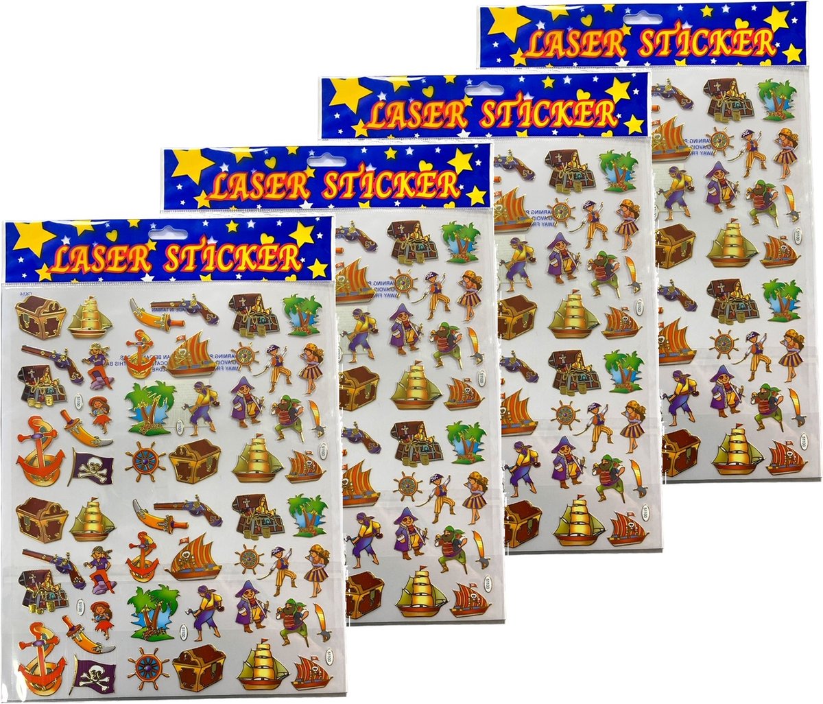 Uitdeelcadeautjes 12 stuks piraat stickervel glimmend