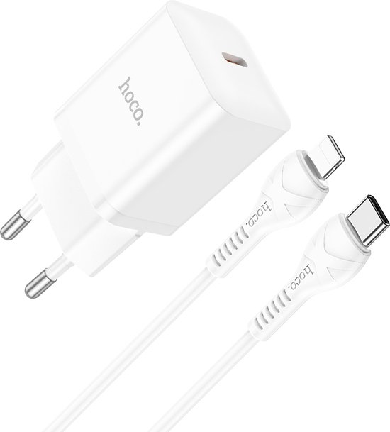 Hoco Oplader Geschikt voor Xiaomi 12 Pro - Type C Kabel (1 Meter) & Stekker (N27) - USB C Snel Lader 20W - Wit