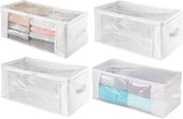 Opbergbox - opbergmand - voor kleding, accessoires en beddengoed - voor in huis - met ritssluiting/linnen - wit/doorzichtig - per 4 stuks verpakt