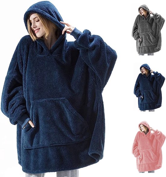 Geweo Snuggle Hoodie - Badjas en Capuchon - Fleece Snuggie - Badstof - One Size - Blauw