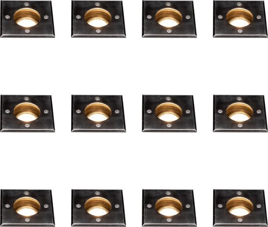 Foto: Longlife inbouw led grondspots vierkant waterdicht rvs padverlichting zwart 12 stuks ledlamp spot inbouwspot grondspot