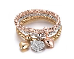 Sorprese armband - Marbella - hartje - goud/zilver/rosé - armband dames - 3 delig - cadeau - Model R - Cadeau