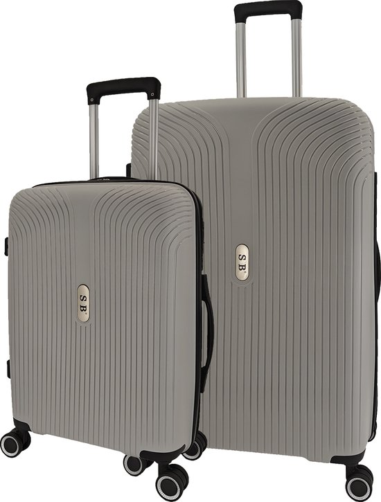 SB Travelbags 2 delige bagage kofferset 4 dubbele wielen trolley - Licht Grijs - 75cm/55cm - TSA slot