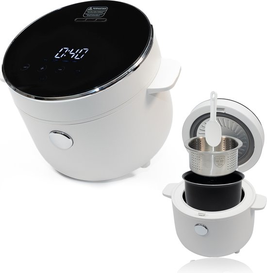 Paragon - Rijstkoker klein - 2L inhoud - Multicooker met 4 kook programma's - Rijstkoker met lage suikerfunctie - Stoominzet - Warmhoudfunctie - Touchscreen