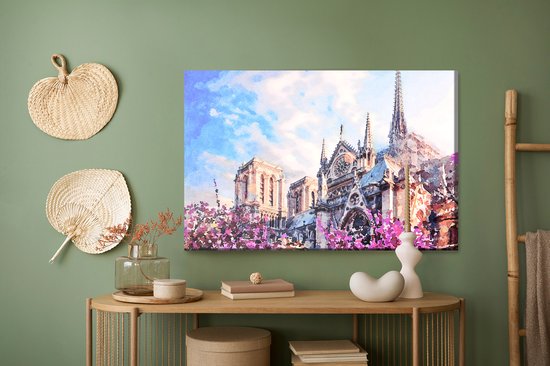 Peinture Roi - Toile Peinture Cathédrale Notre Dame Parmi Les Fleurs - 100 x 70 cm