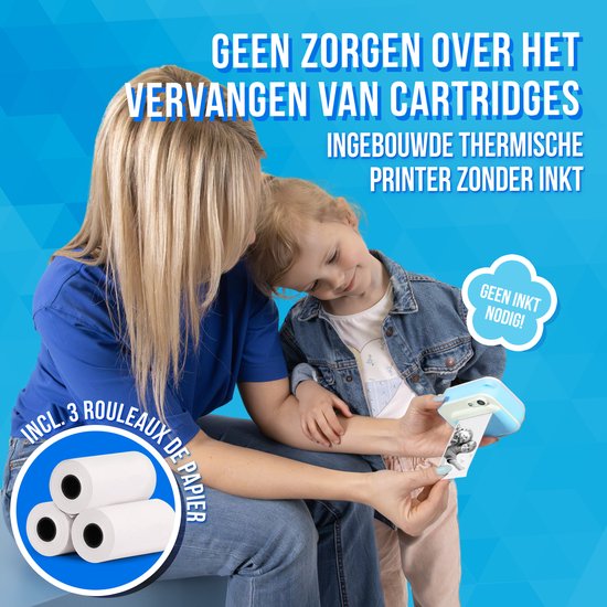 Kindercamera met Foto Printer - Mobiele Fotoprinter - Selfie - Digitale Camera Kinderen - Kids Camera - 4 Games - MP3 - Blauw - Silvergear