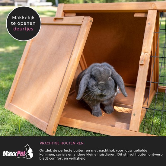 MaxxPet Konijnenhok met ren - konijnenren - konijnenhuis - konijnenkooi - knaagdieren kooi - 118x52x45cm - MaxxPet