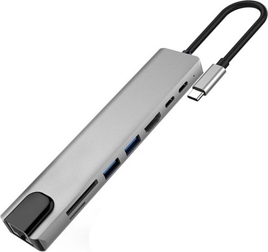 Hub USB-C - 8 en 1 - Ethernet - HDMI - USB 3.0 - USB-C
