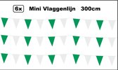 6x Mini ligne de drapeau vert/blanc 3 mètres - Anniversaire thème fête festival ligne de drapeau fun ligne de drapeau
