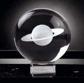 GreatGift® - 3D Saturnus in Kristallen bol 10cm - In luxe geschenkdoos - Cadeau Voor hem - Cadeau voor Haar - Maan - Ruimte - Astrologie - Op Kristallen standaard