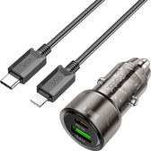 Hoco Oplader Geschikt voor Apple iPhone 14 Plus - Type C naar Lightning Kabel (1 Meter) & Auto Stekker (Z52) - USB C Snel Lader 38W - PD20W + QC3.0 - Zwart