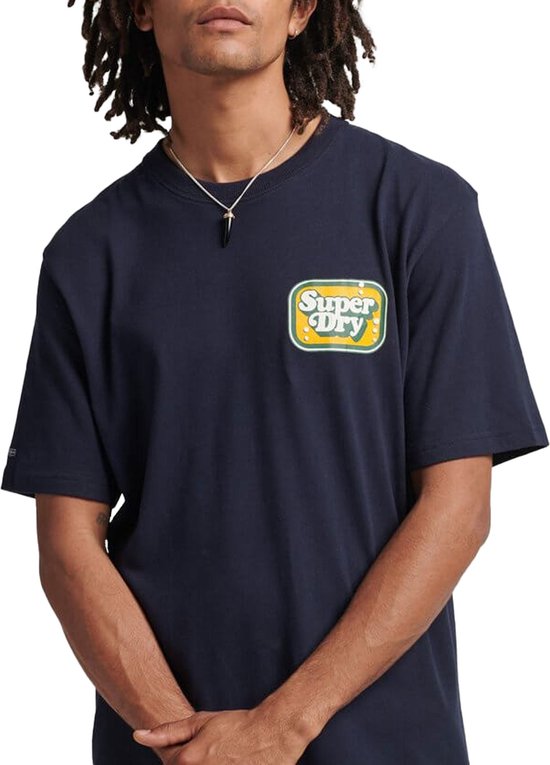 Superdry chemise col rond logo vintage cooper nostalgie bleu - L