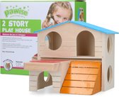 Pawise Colorful 2 story house – Om te spelen, te rusten of aan te knagen – Geschikt voor kleine knaagdieren – Speelhuisje voor knaagdieren – Hout – 2 verdiepingen – H16xL17xB9cm