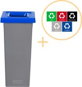 Plafor Fit Bin, Prullenbak voor afvalscheiding - 53L – Grijs/Blauw - Inclusief 5-delige Stickerset - Afvalbak voor gemakkelijk Afval Scheiden en Recycling - Afvalemmer - Vuilnisbak voor Huishouden, Keuken en Kantoor - Afvalbakken - Recyclen