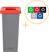 Plafor Fit Bin, Prullenbak voor afvalscheiding - 53L – Grijs/Rood - Inclusief 5-delige Stickerset - Afvalbak voor gemakkelijk Afval Scheiden en Recycling - Afvalemmer - Vuilnisbak voor Huishouden, Keuken en Kantoor - Afvalbakken - Recyclen