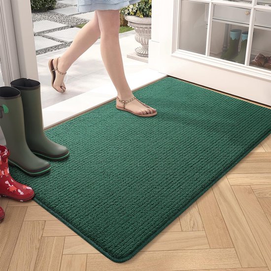 Capslpad schoonloopmat, deurmat 60 x 90 cm, antislip deurmat voor binnen, machinewasbaar entreetapijt, jute look duurzame vloermat voor ingang, voordeur, modderige natte schoenen en poten, zwart/bruin