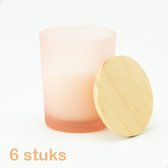 6 stuks geurkaarsjes met houten deksel - kleur blush/roze