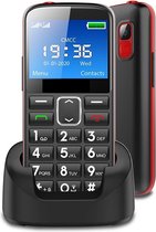 Zwart Rood - Senioren Mobiele Telefoon - Ondersteund 4G - Big Button - GSM - Met oplaadstation - Grote Toetsen Seniorentelefoon