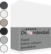 Droomtextiel Zachte Flanel Velvet Velours Hoeslaken Wit Lits-Jumeaux 160x200 cm - Hoogwaardige Kwaliteit - Super Zacht