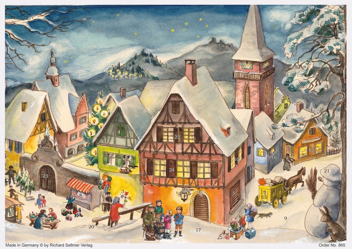 A4 Adventskalender Besneeuwd Dorp